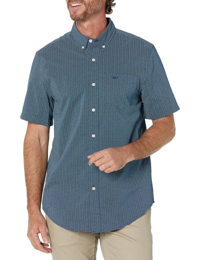 Dockers Men's Classic Fit Short Sleeve Signature Comfort Flex Shirt (Standard and Big & Tall), Ocean Blue Print, Medium - Image 1